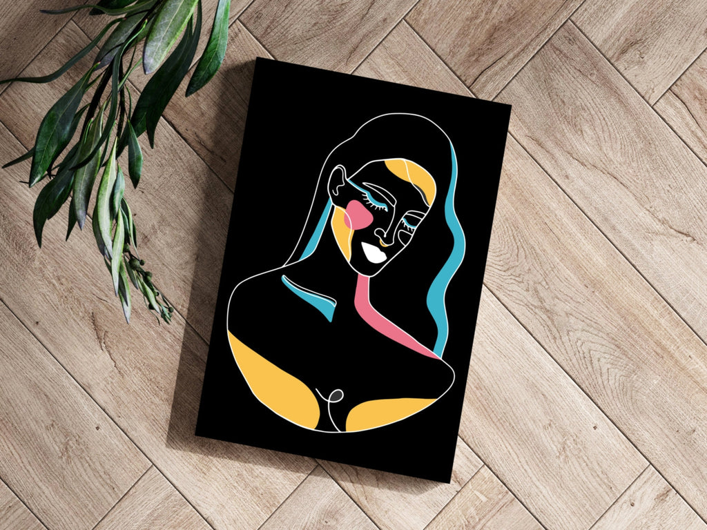 Neon Accent Line Art Woman On Black Aluminum Print