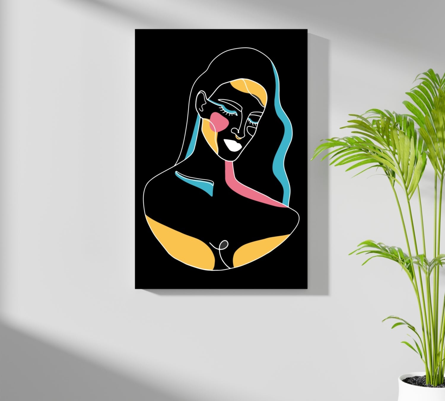 Neon Accent Line Art Woman On Black Aluminum Print