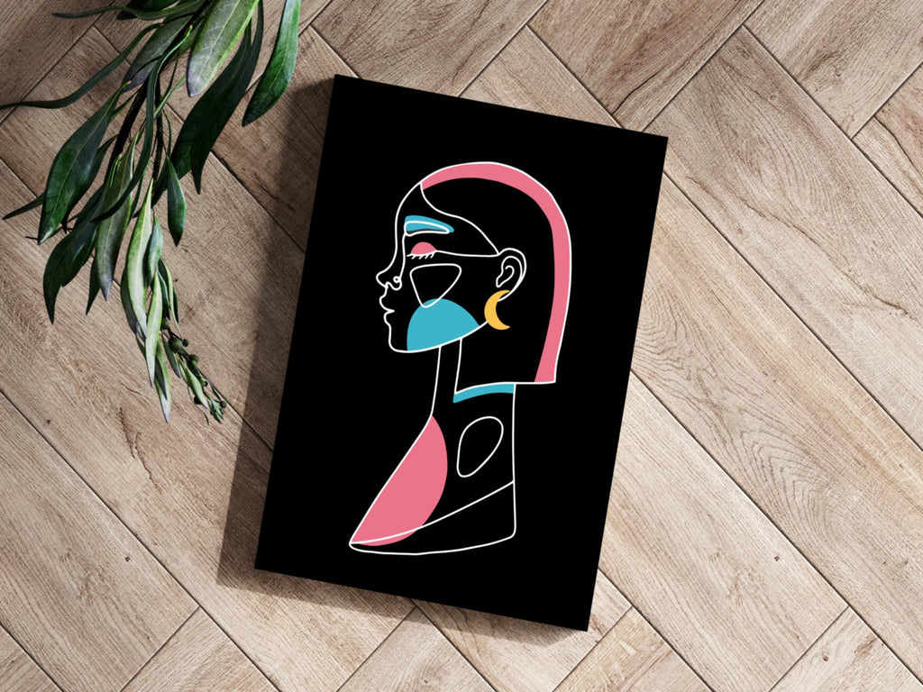 Pink Hair Crescent Earring Line Art Woman Aluminum Print