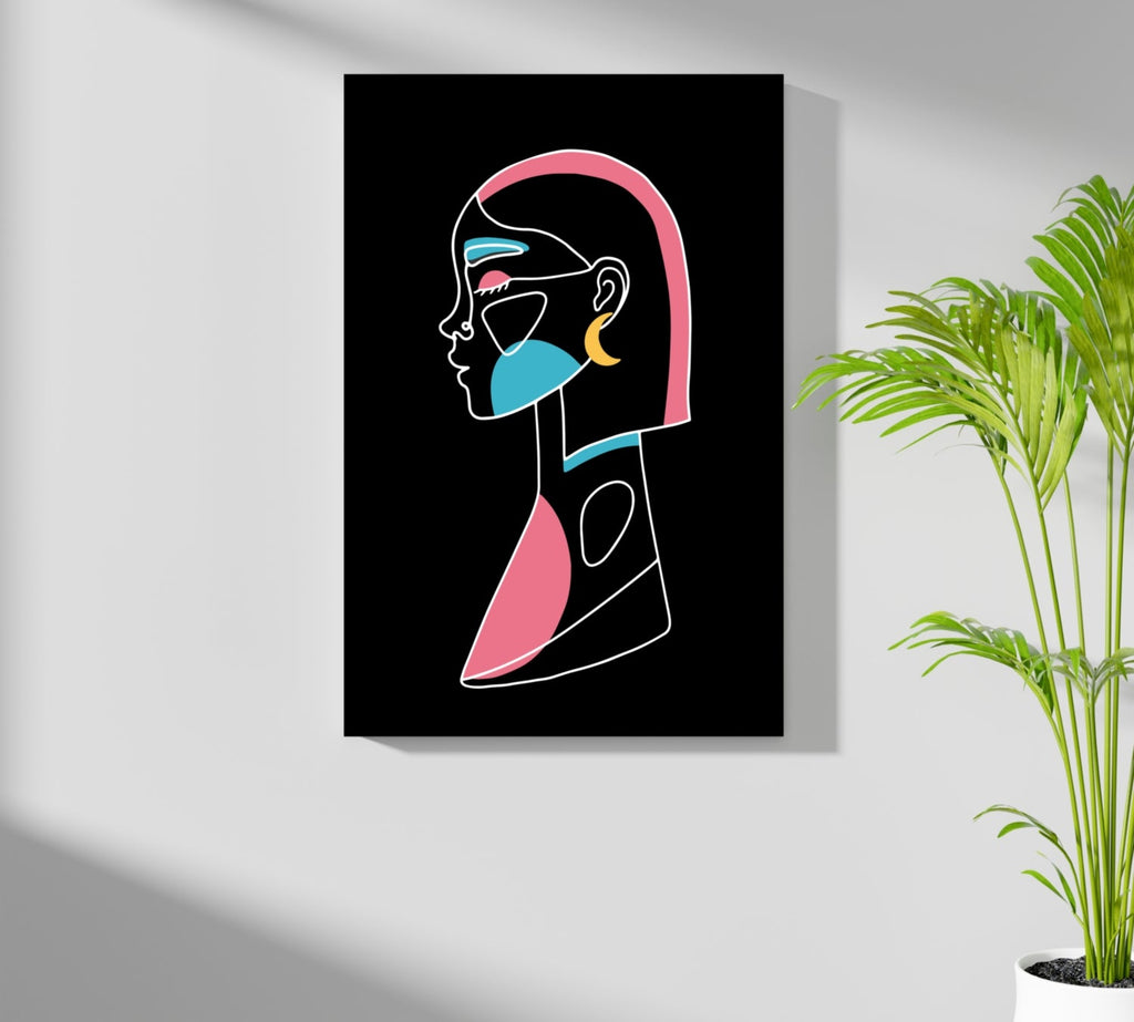 Pink Hair Crescent Earring Line Art Woman Aluminum Print