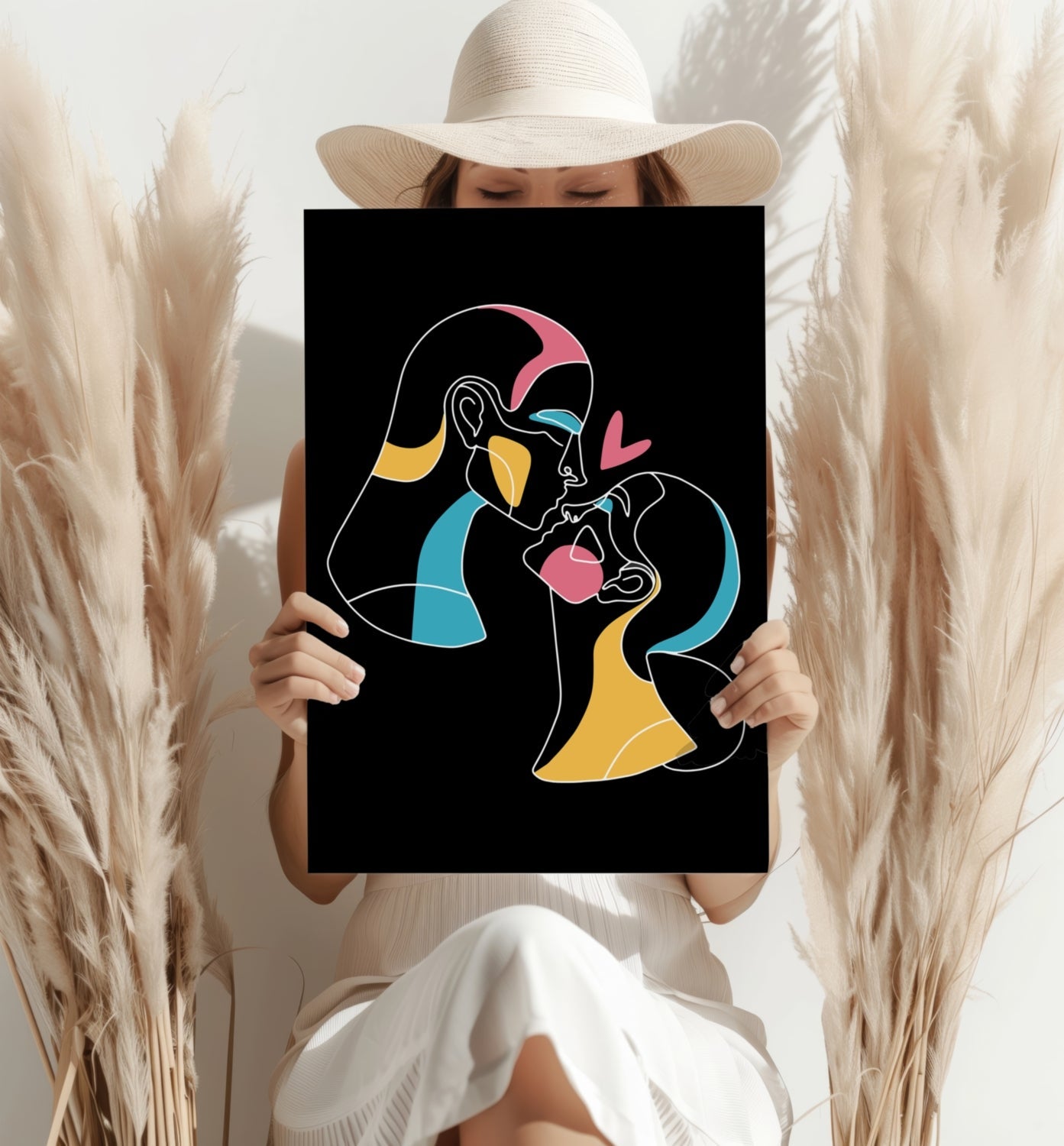 Kissing Couple Heart Line Art On Black Aluminum Print