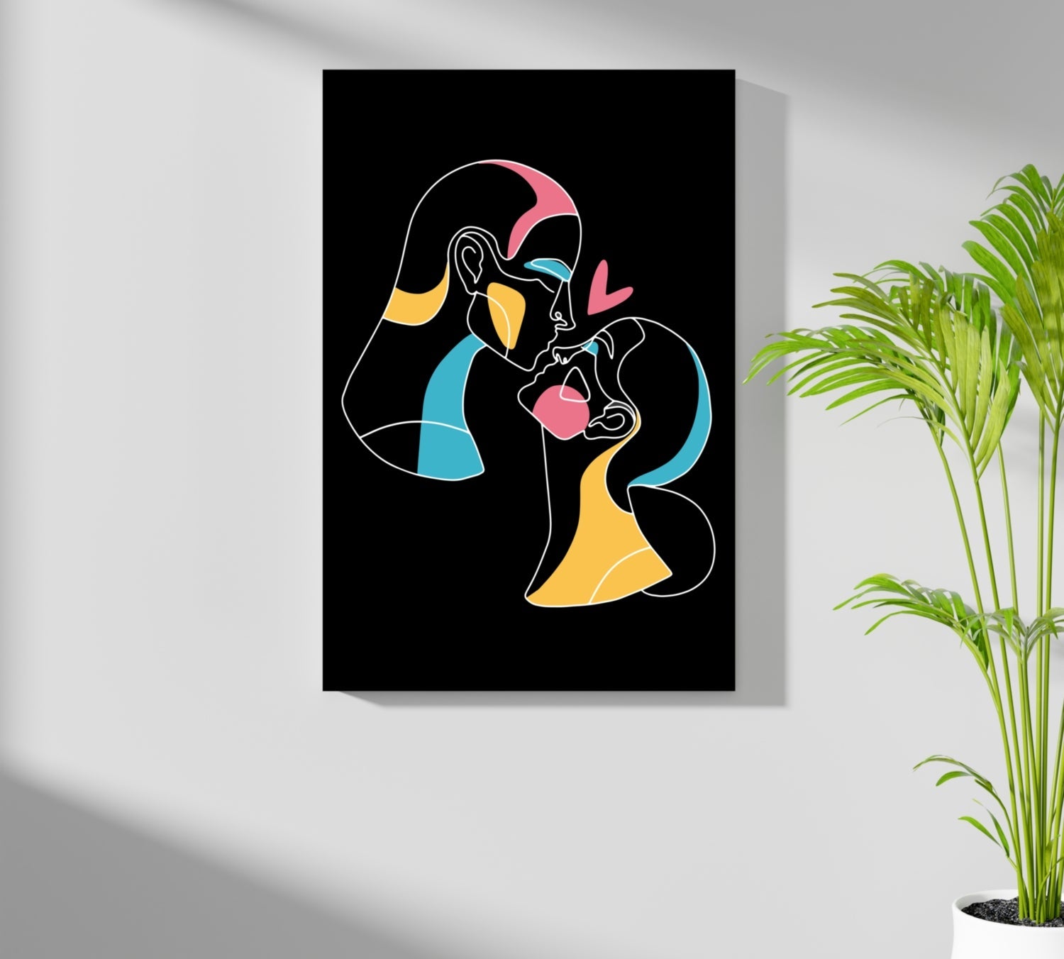 Kissing Couple Heart Line Art On Black Aluminum Print