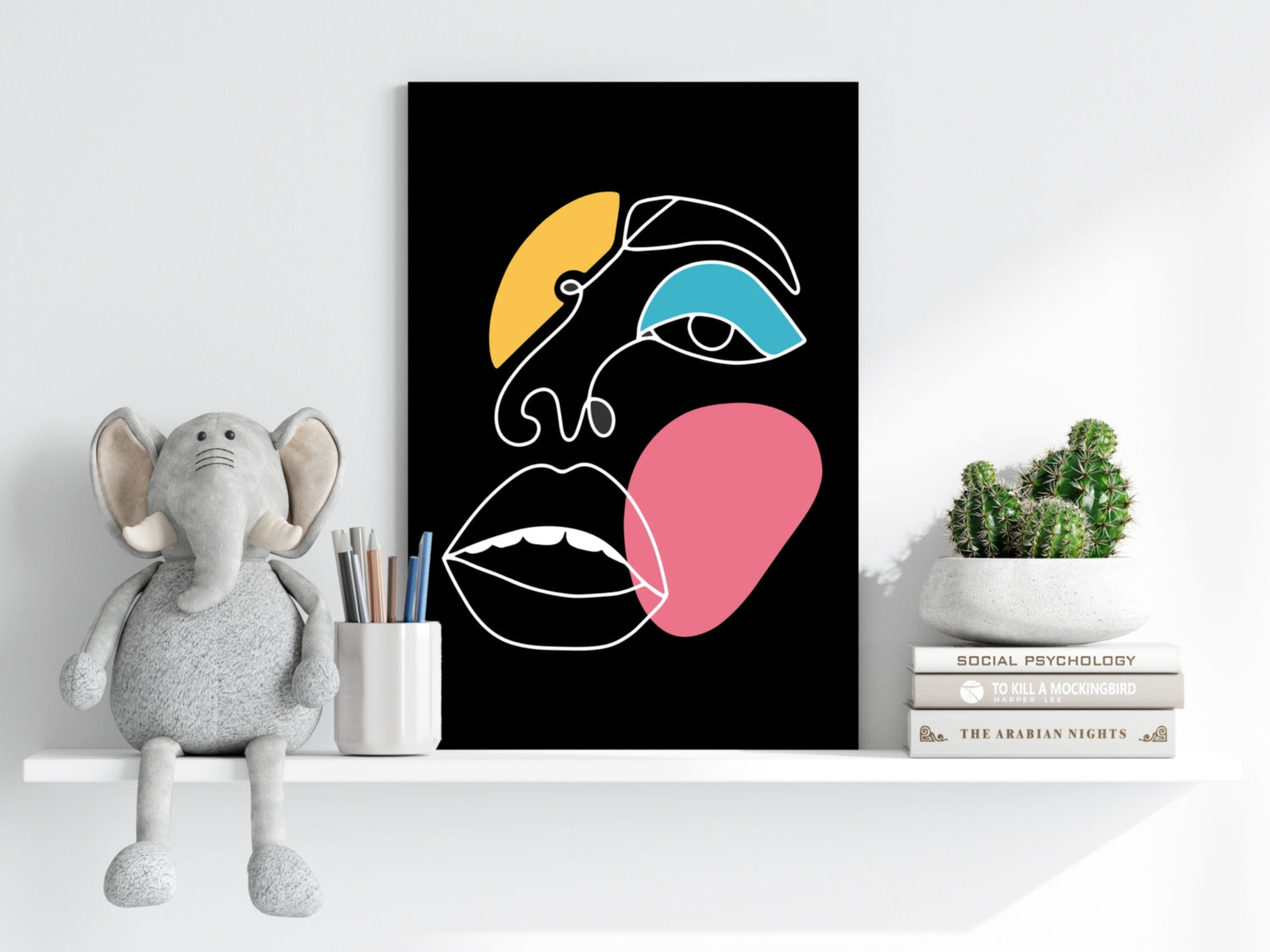 Single Line Eye and Lips Face Aluminum Print