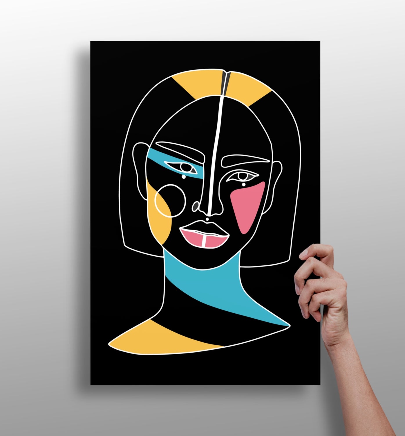 Bob Haircut Line Portrait Aluminum Print