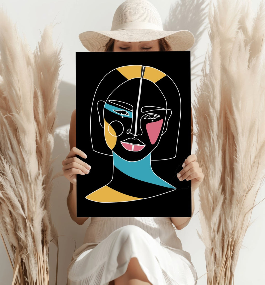 Bob Haircut Line Portrait Aluminum Print