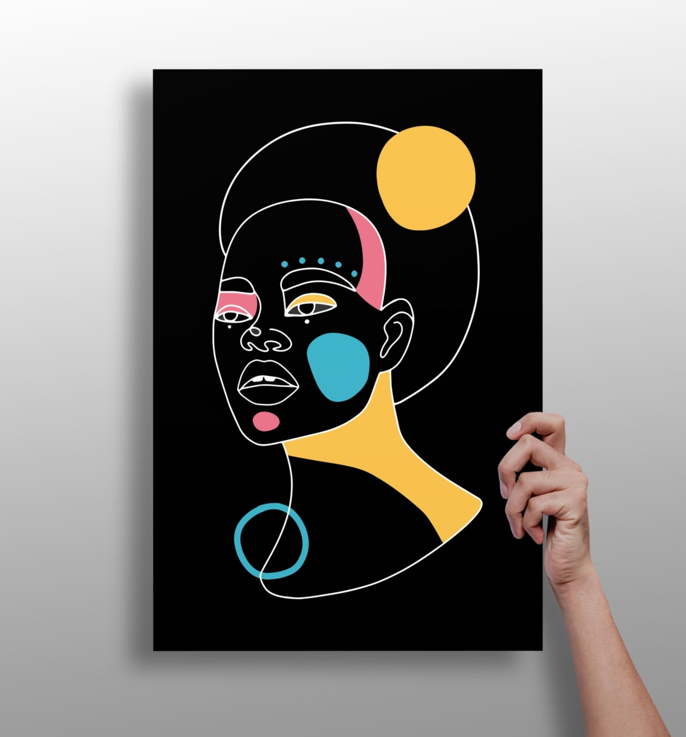 Golden Moon Afro Woman Line Aluminum Print
