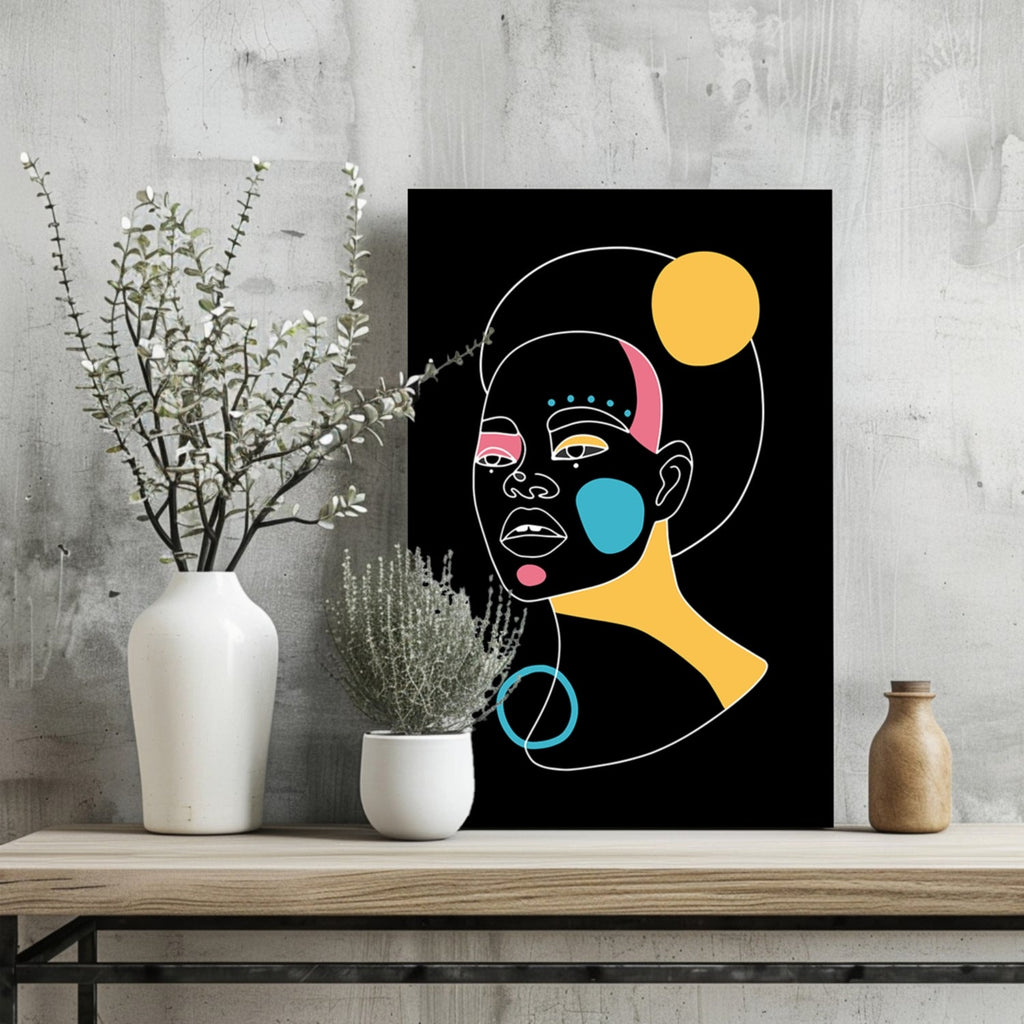 Golden Moon Afro Woman Line Aluminum Print