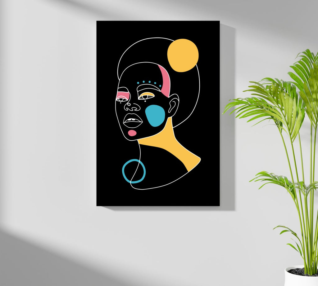 Golden Moon Afro Woman Line Aluminum Print