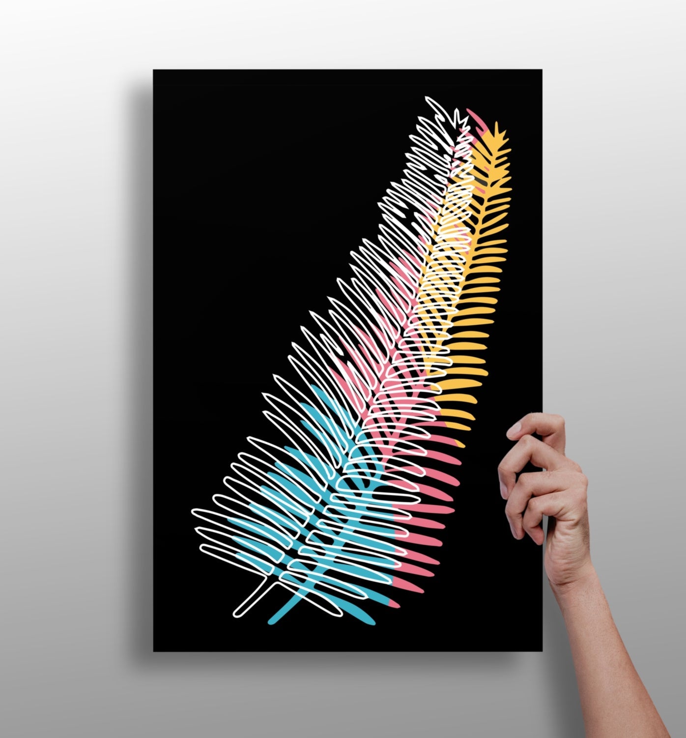 Neon Gradient Scribble Fern Aluminum Print