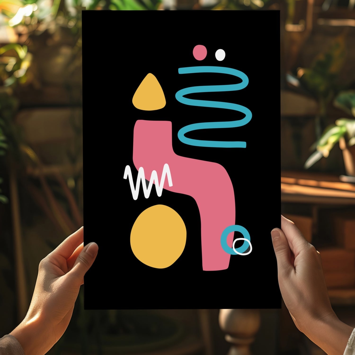 Black Backdrop Pink Squiggle Shapes Aluminum Print