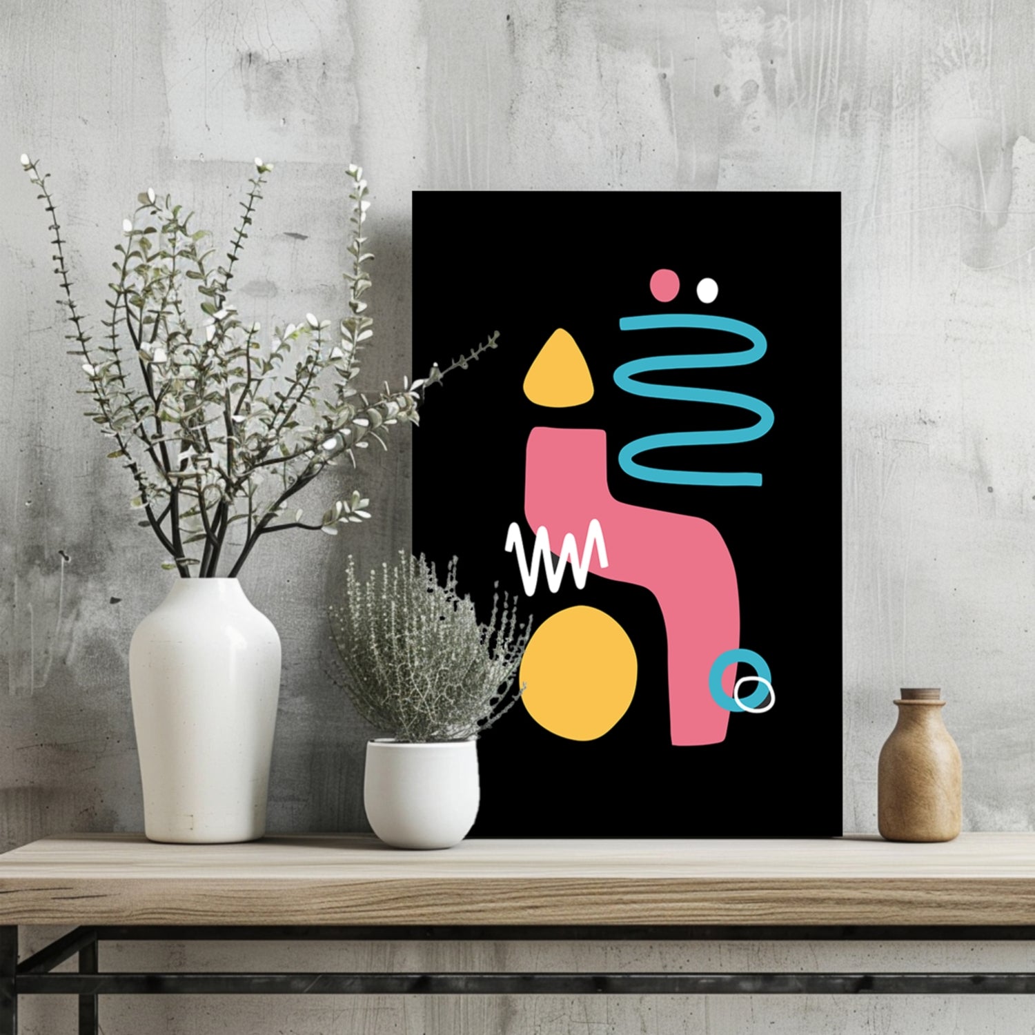 Black Backdrop Pink Squiggle Shapes Aluminum Print