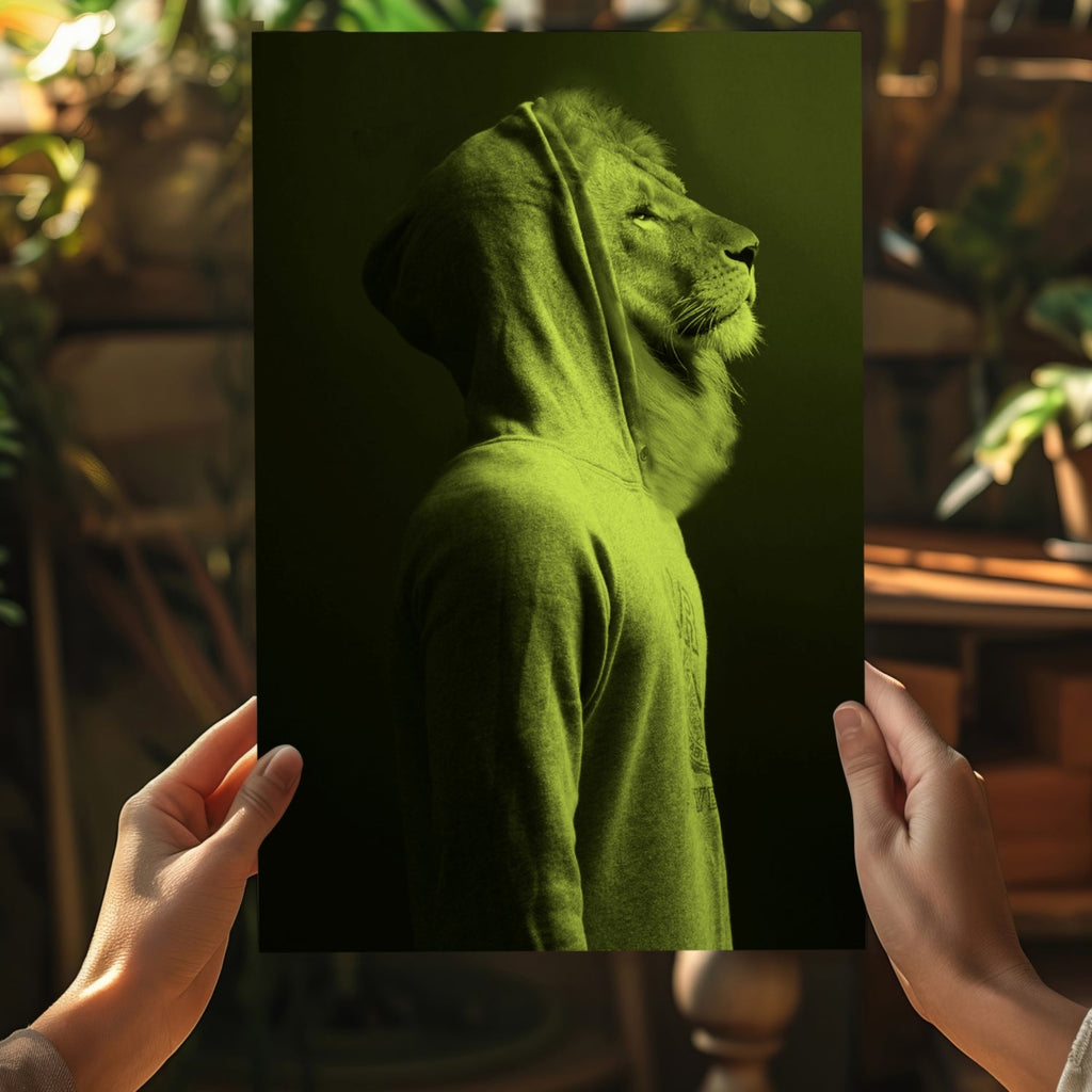 Lime Lion in Hoodie Aluminum Print