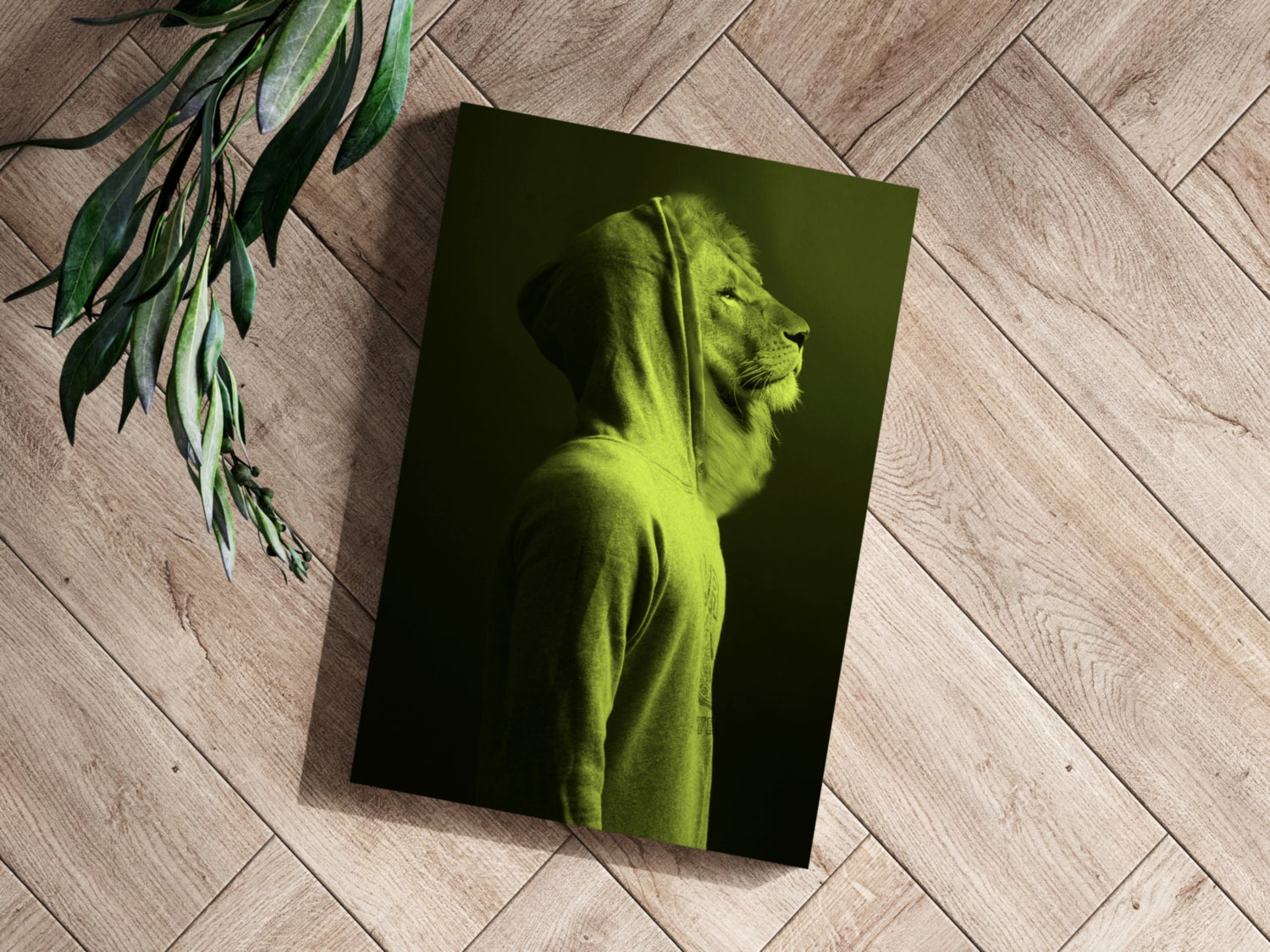 Lime Lion in Hoodie Aluminum Print