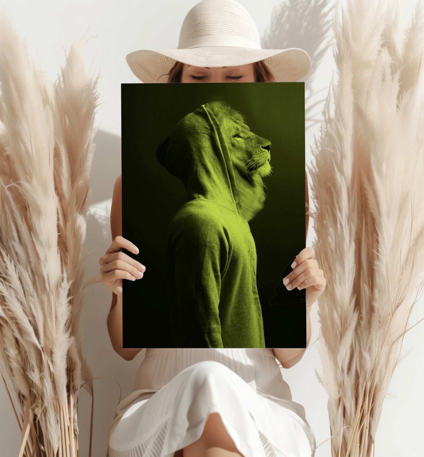Lime Lion in Hoodie Aluminum Print
