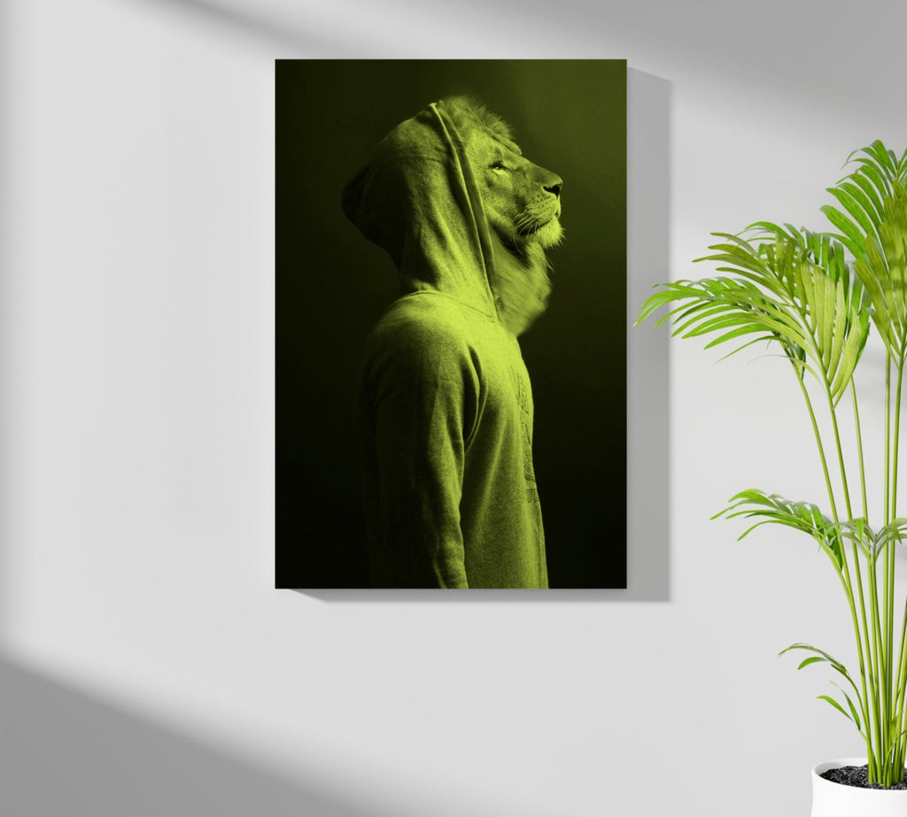 Lime Lion in Hoodie Aluminum Print