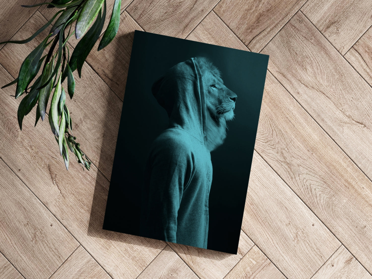 Teal Lion in Hoodie Aluminum Print