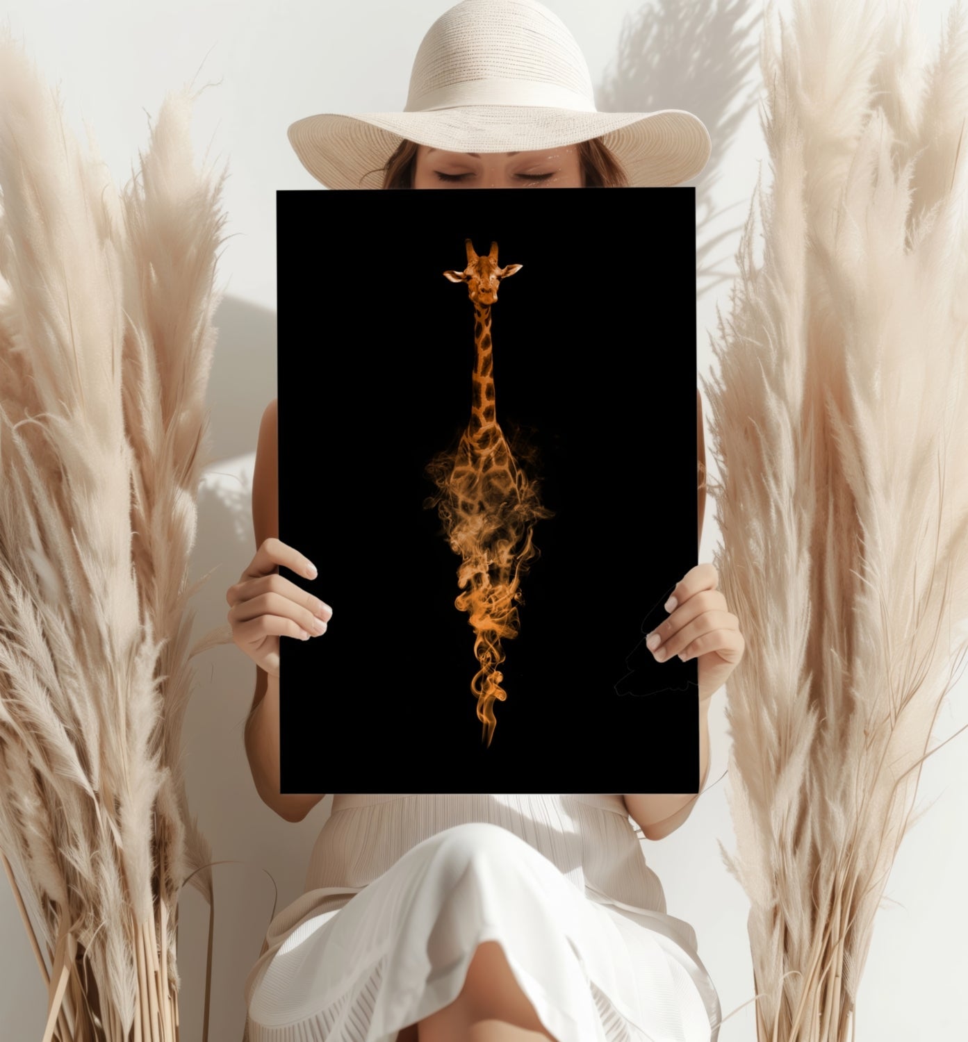 Orange Smoke Silhouette Giraffe Aluminum Print