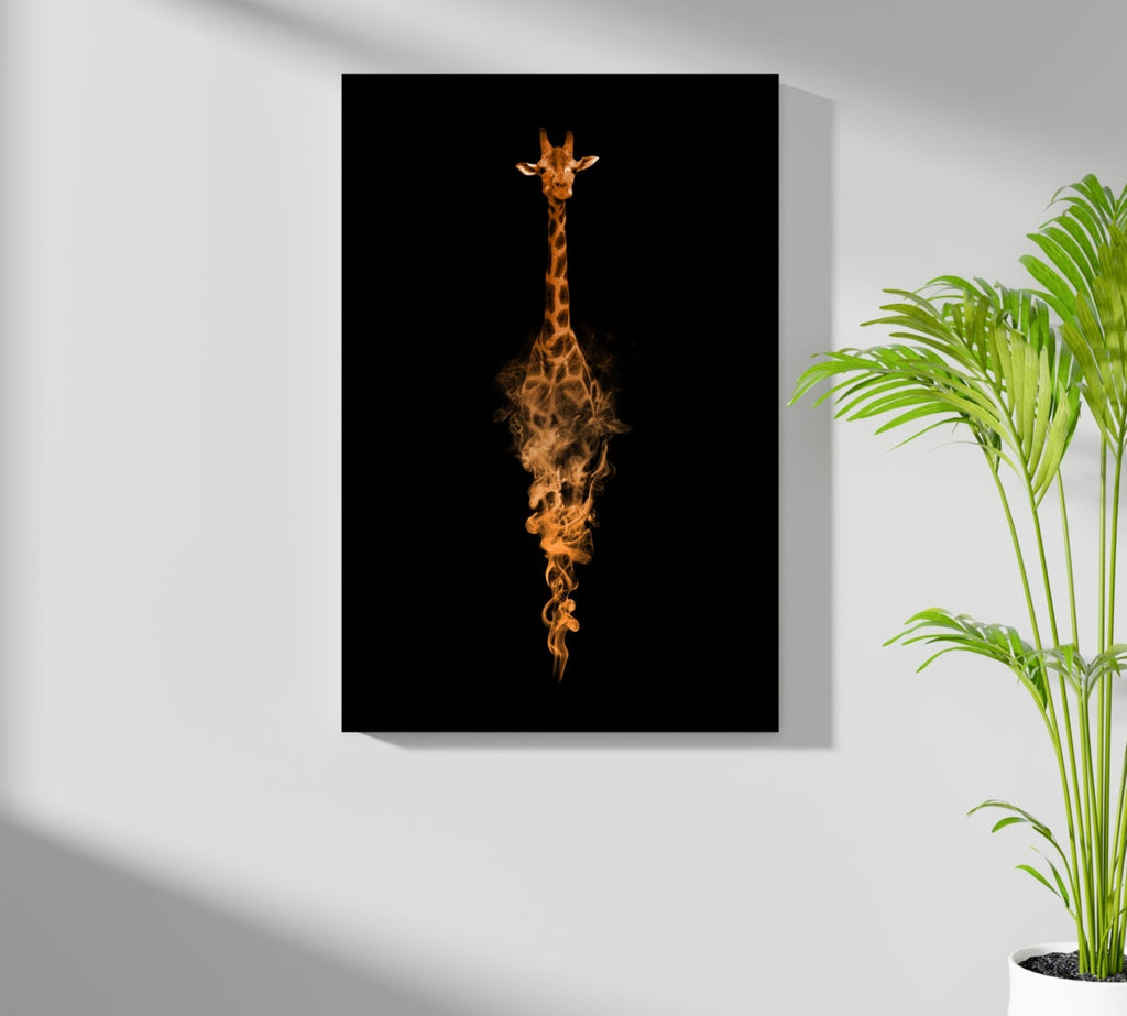 Orange Smoke Silhouette Giraffe Aluminum Print
