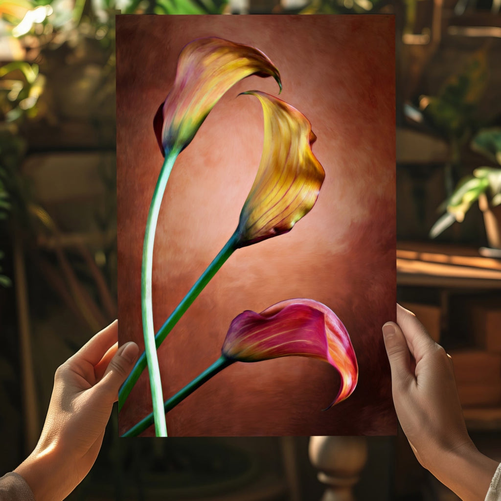 Golden Calla Lily Trio Copper Aluminum Print