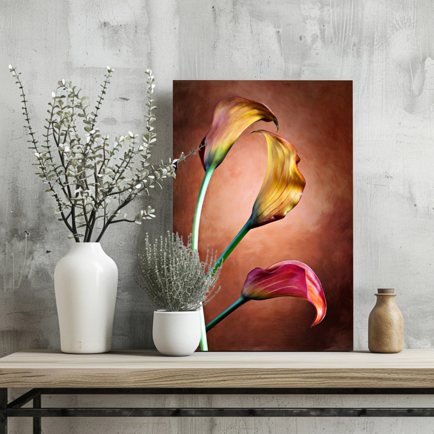 Golden Calla Lily Trio Copper Aluminum Print