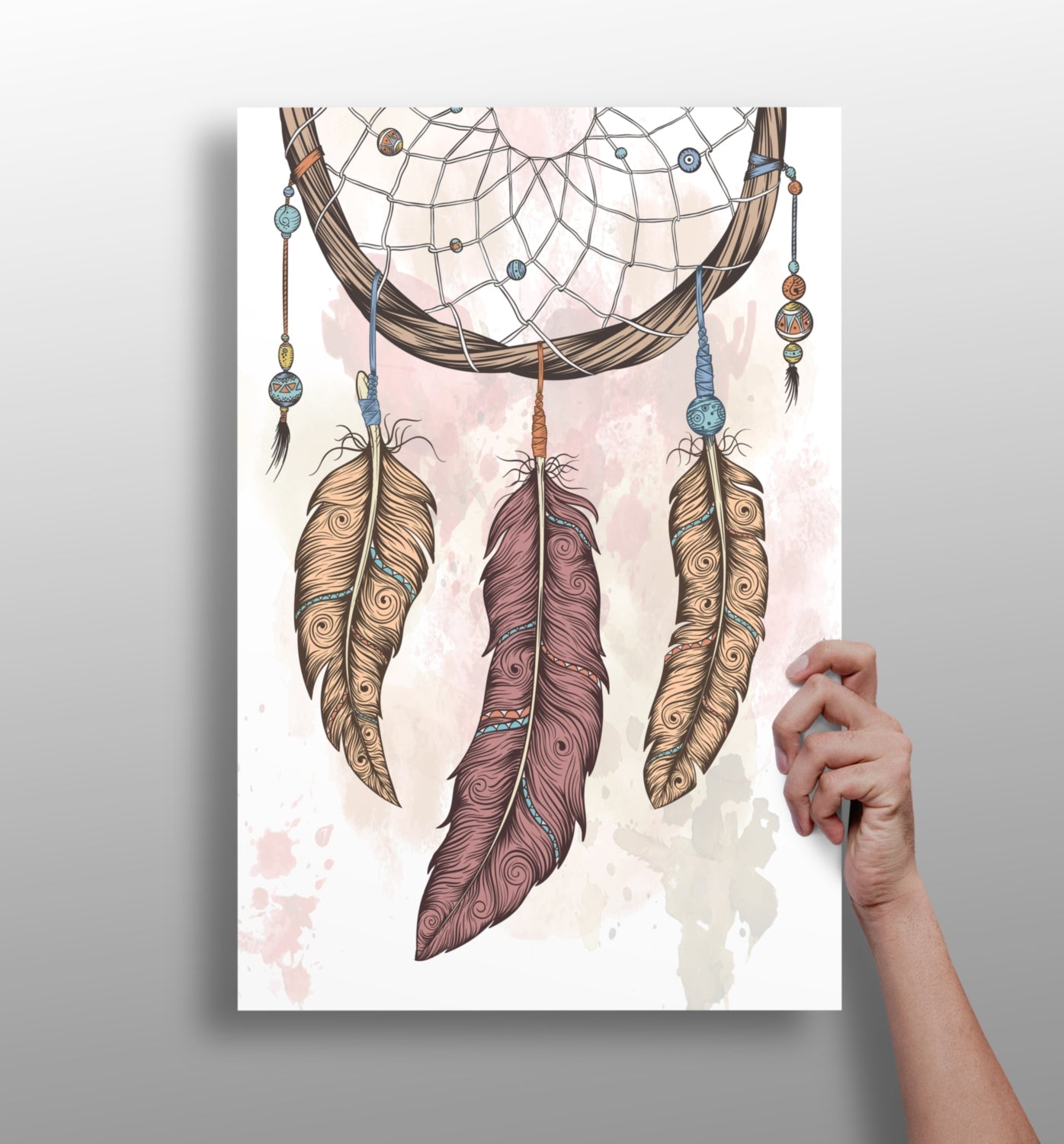 Three Feather Boho Dreamcatcher Sketch Aluminum Print