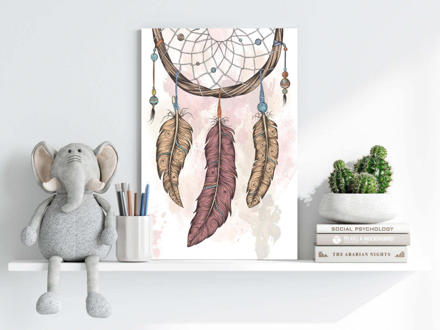 Three Feather Boho Dreamcatcher Sketch Aluminum Print