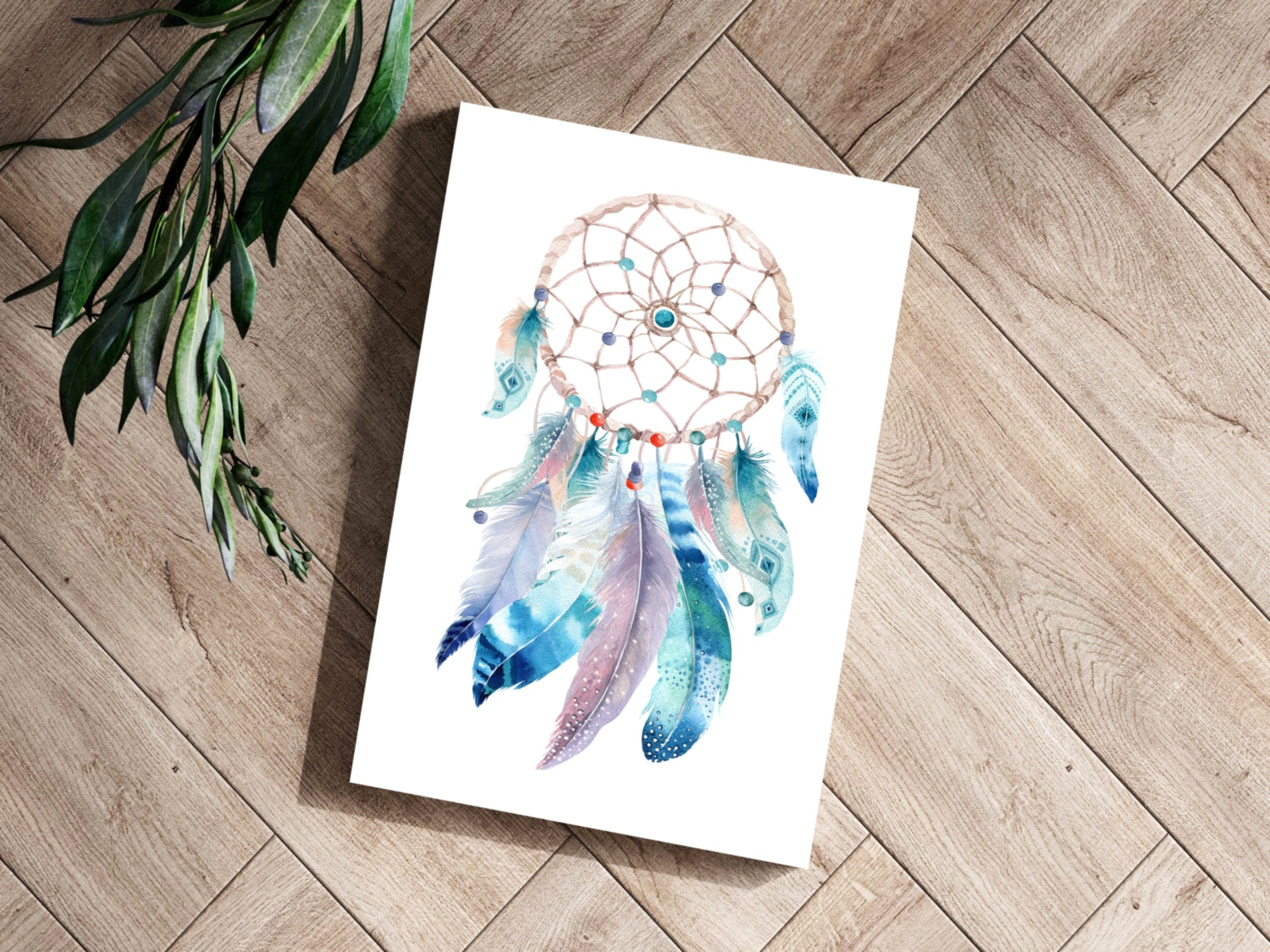 Turquoise Watercolor Feather Dreamcatcher Aluminum Print