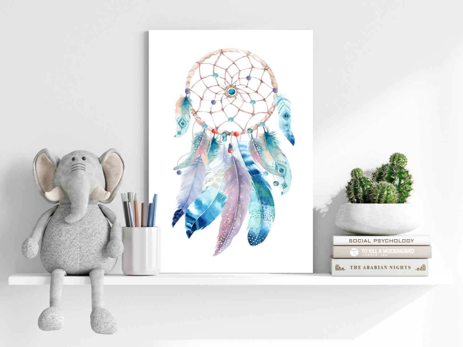 Turquoise Watercolor Feather Dreamcatcher Aluminum Print