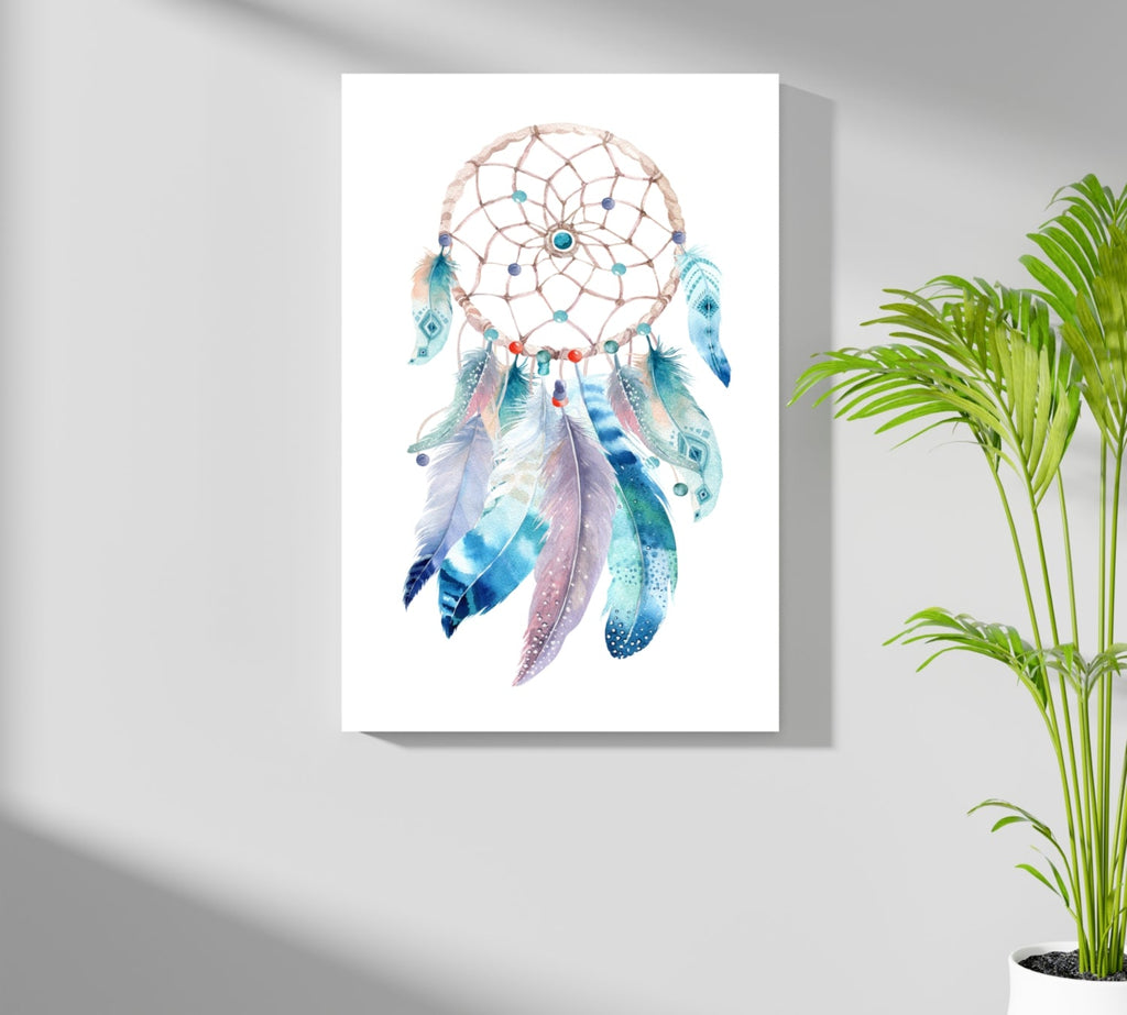 Turquoise Watercolor Feather Dreamcatcher Aluminum Print