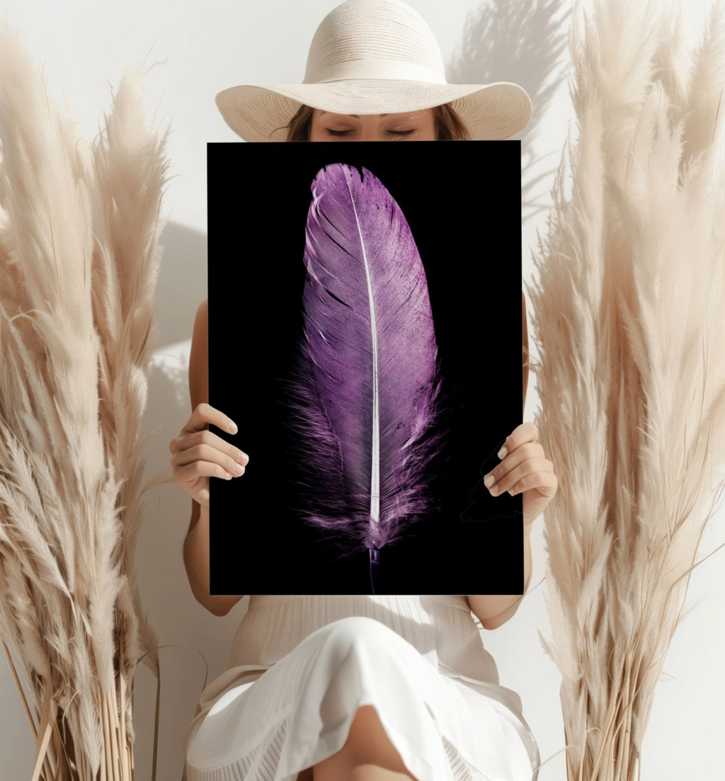 Soft Lilac Purple Feather On Black Aluminum Print