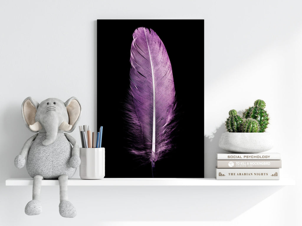 Soft Lilac Purple Feather On Black Aluminum Print