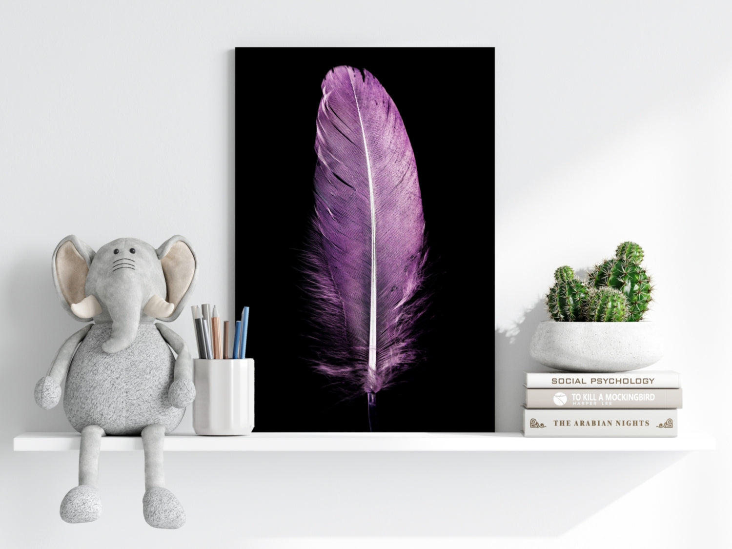 Soft Lilac Purple Feather On Black Aluminum Print