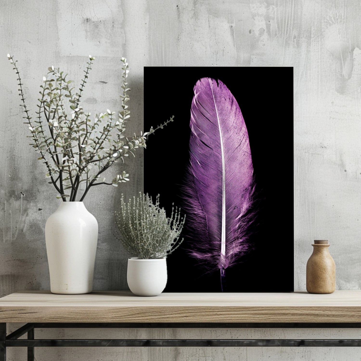 Soft Lilac Purple Feather On Black Aluminum Print