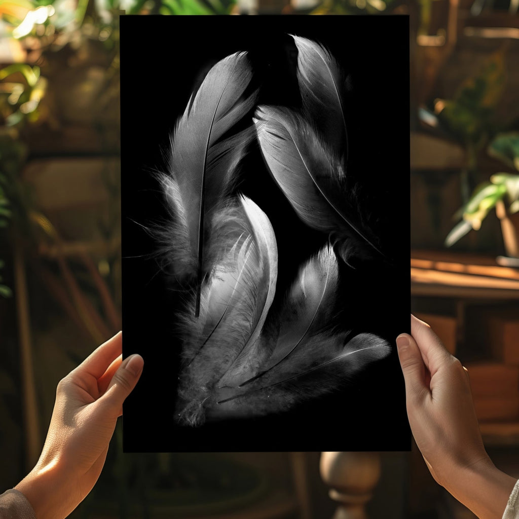 White Feather Cluster On Black Aluminum Print