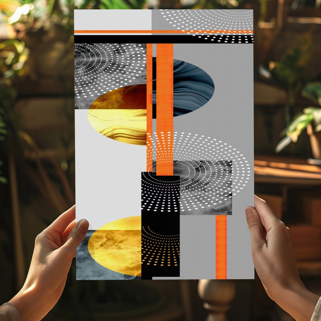 Orange Gold Geometric Circles Collage Aluminum Print