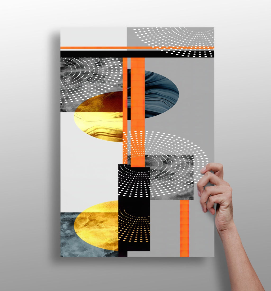 Orange Gold Geometric Circles Collage Aluminum Print
