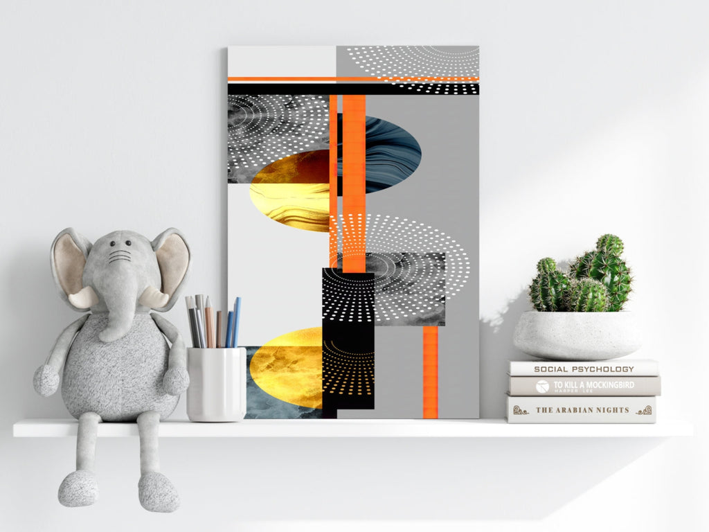 Orange Gold Geometric Circles Collage Aluminum Print