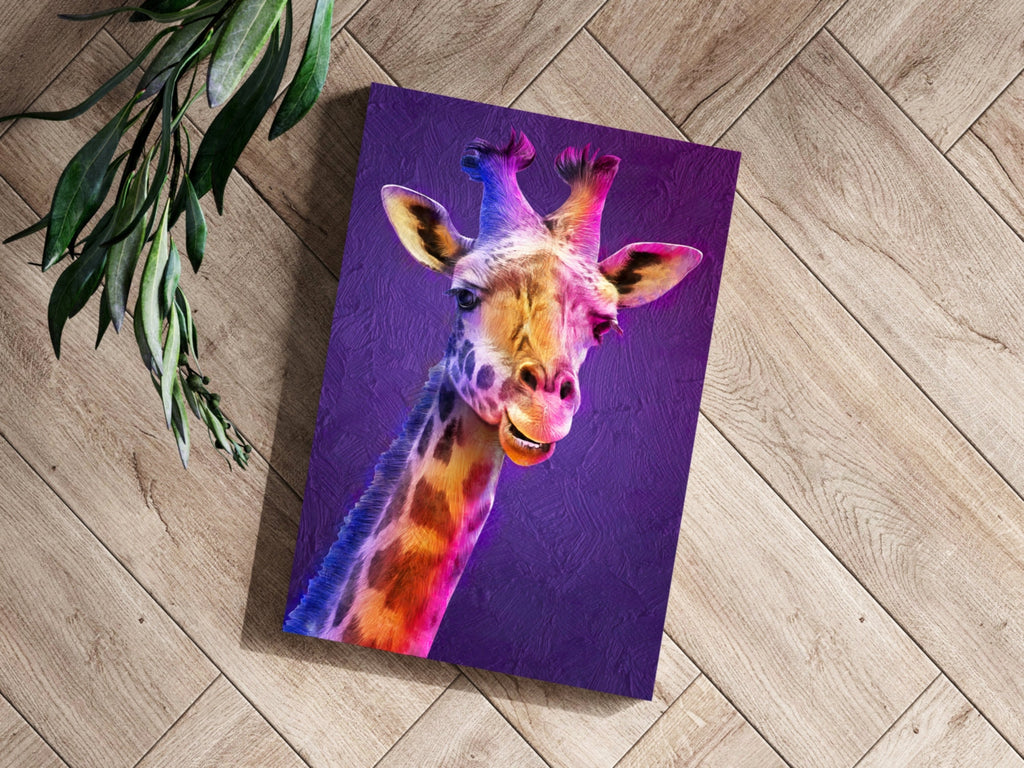 Purple Pink Smiling Giraffe Portrait Aluminum Print