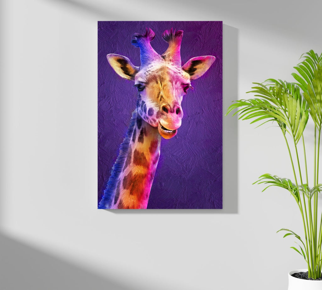 Purple Pink Smiling Giraffe Portrait Aluminum Print