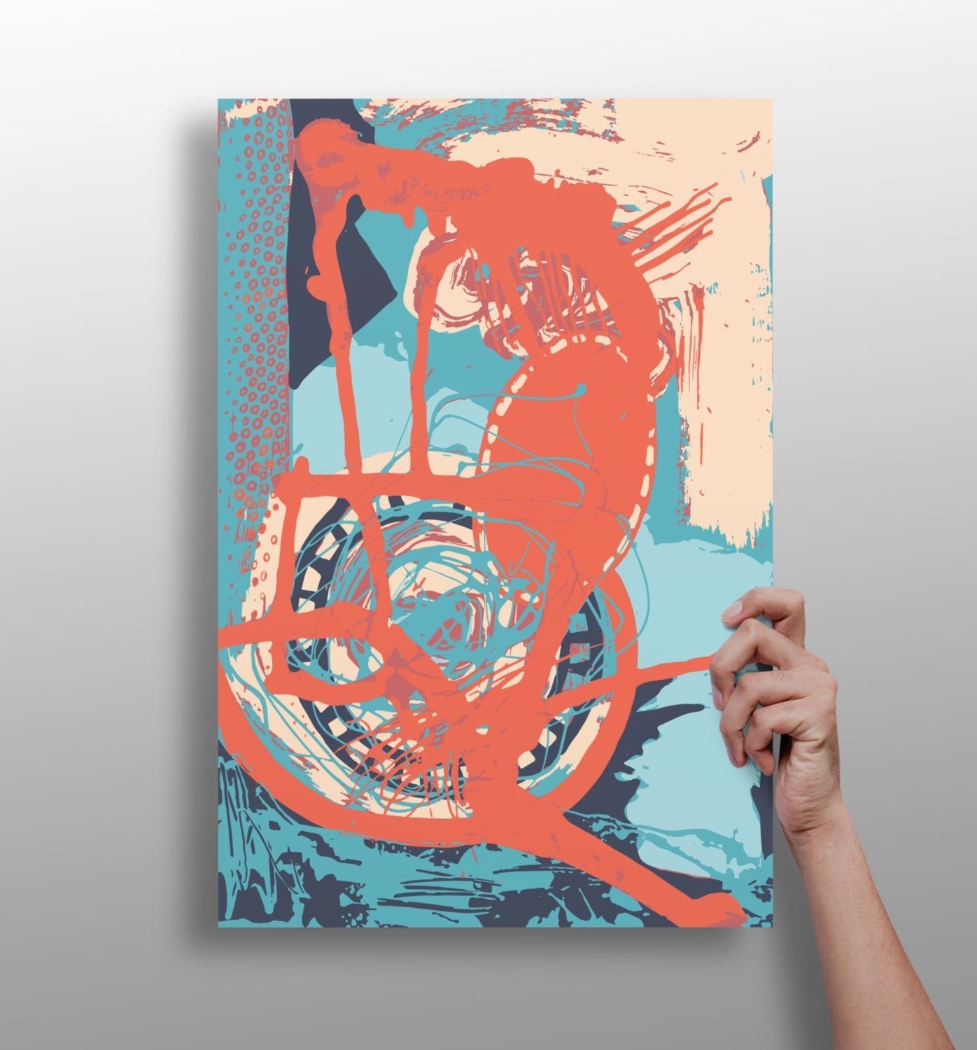Coral Loop on Teal Abstract Aluminum Print