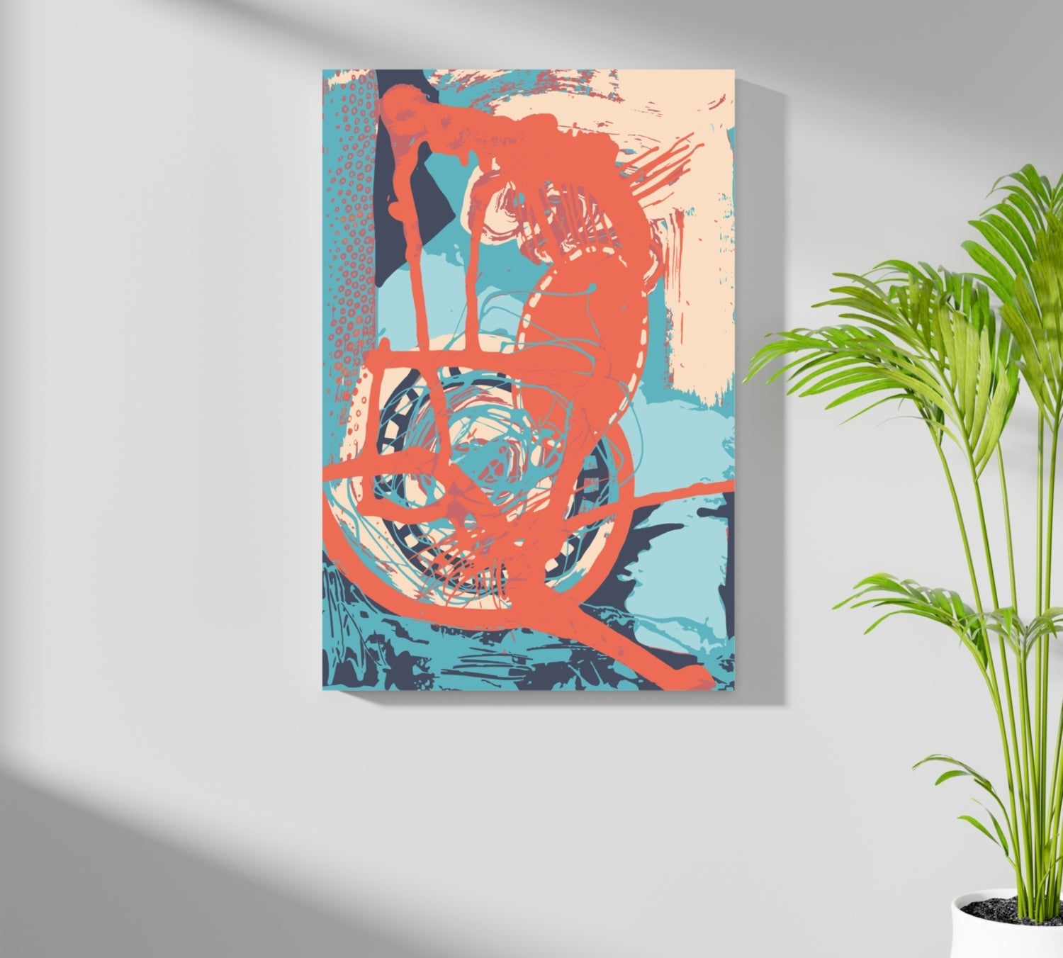 Coral Loop on Teal Abstract Aluminum Print
