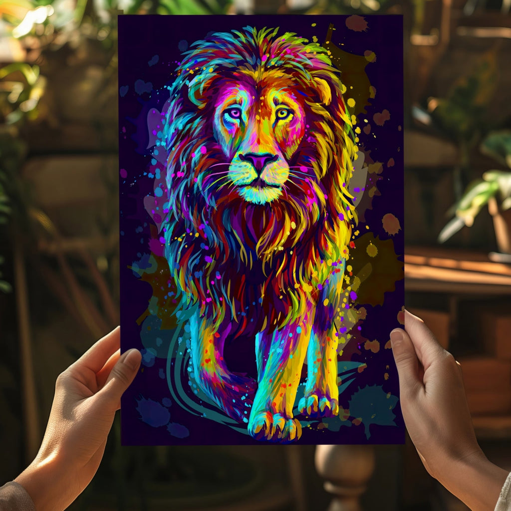 Neon Colorful Lion Aluminum Print