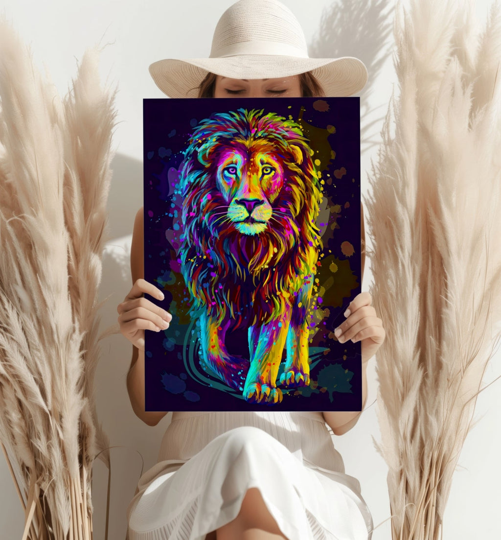 Neon Colorful Lion Aluminum Print