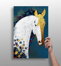 Gold Mane White Horse on Teal Blue Aluminum Print