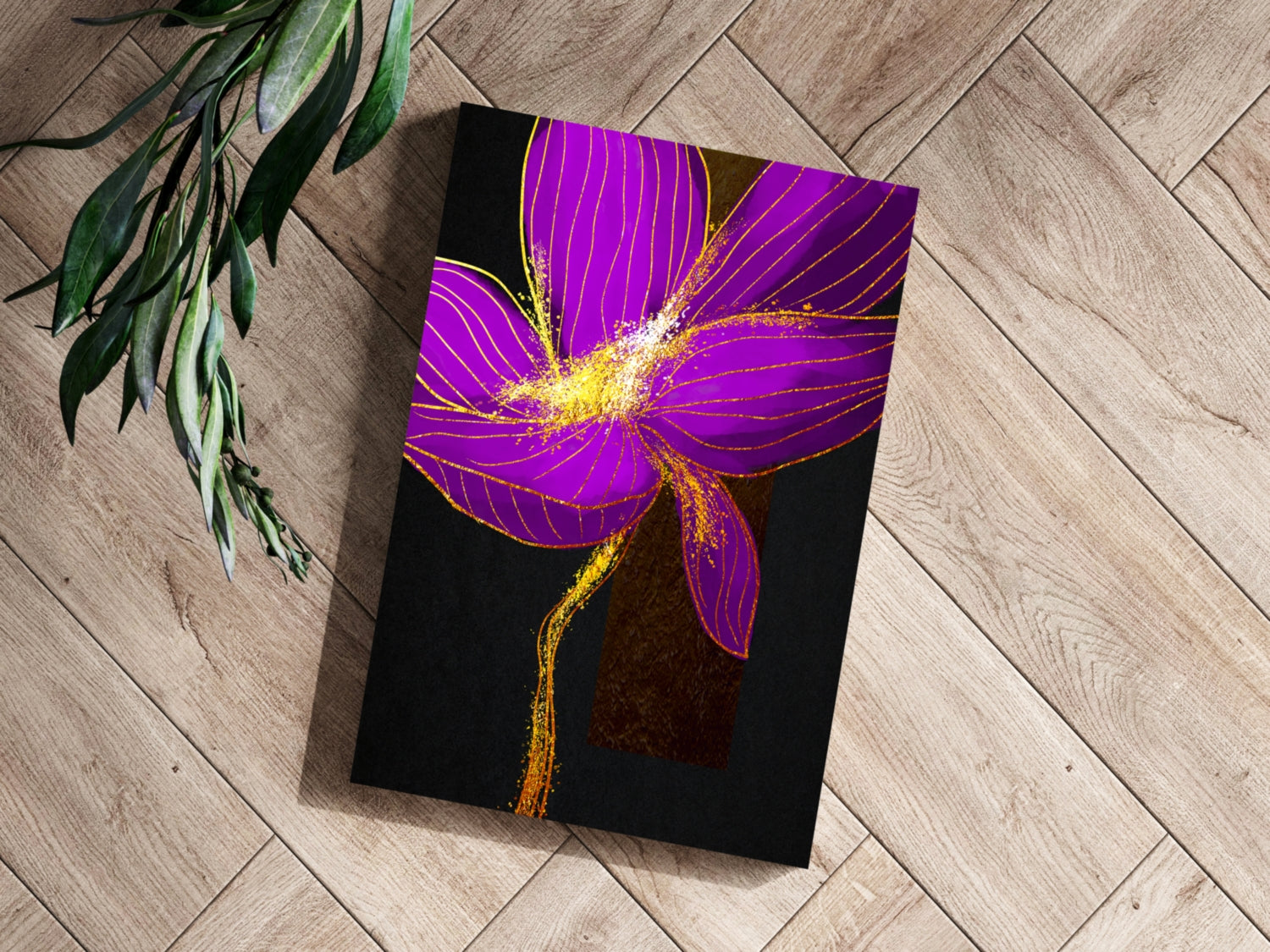 Purple Gold Glitter Burst Flower Aluminum Print