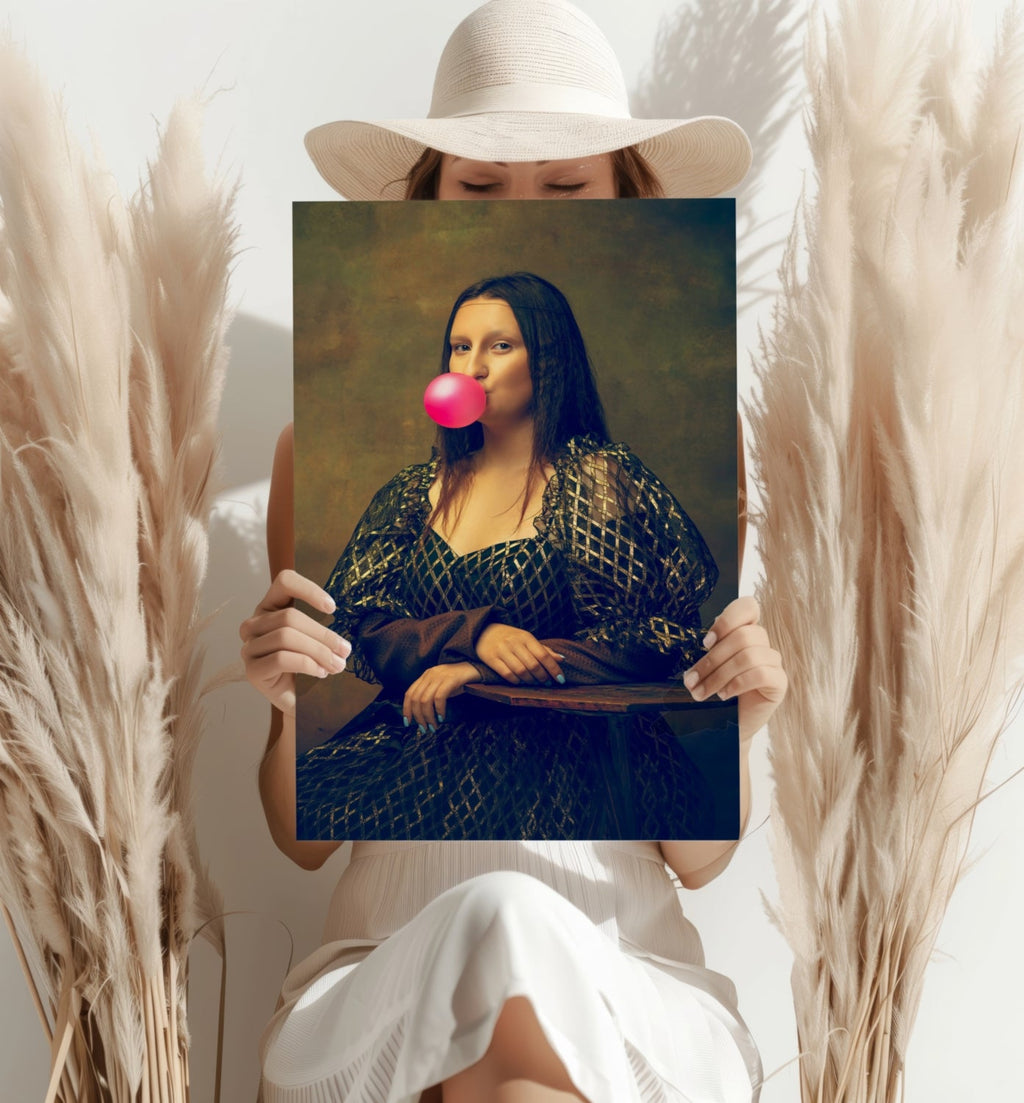 Mona Lisa Pink Bubblegum Gold Gown Lady Portrait Aluminum Print