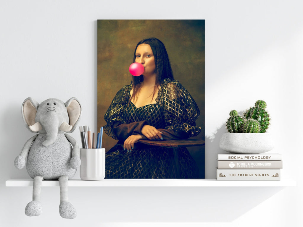 Mona Lisa Pink Bubblegum Gold Gown Lady Portrait Aluminum Print