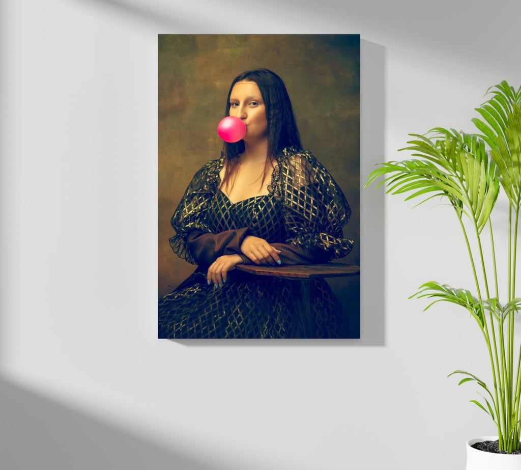 Mona Lisa Pink Bubblegum Gold Gown Lady Portrait Aluminum Print