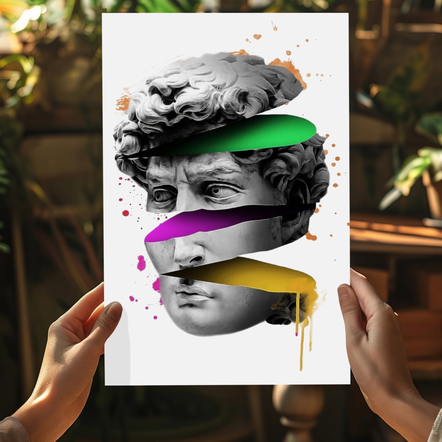 Sliced Marble Head with Paint Aluminum Print