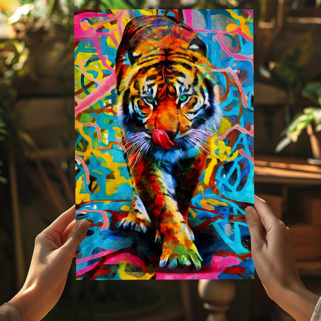 Prowling Tiger on Graffiti Backdrop Aluminum Print